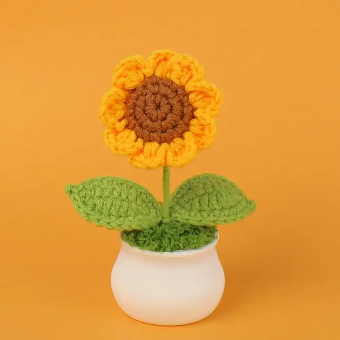 Mini fleurs artificielles tricotées créatives en pot, finition tissée à la main, plante au Crochet, 