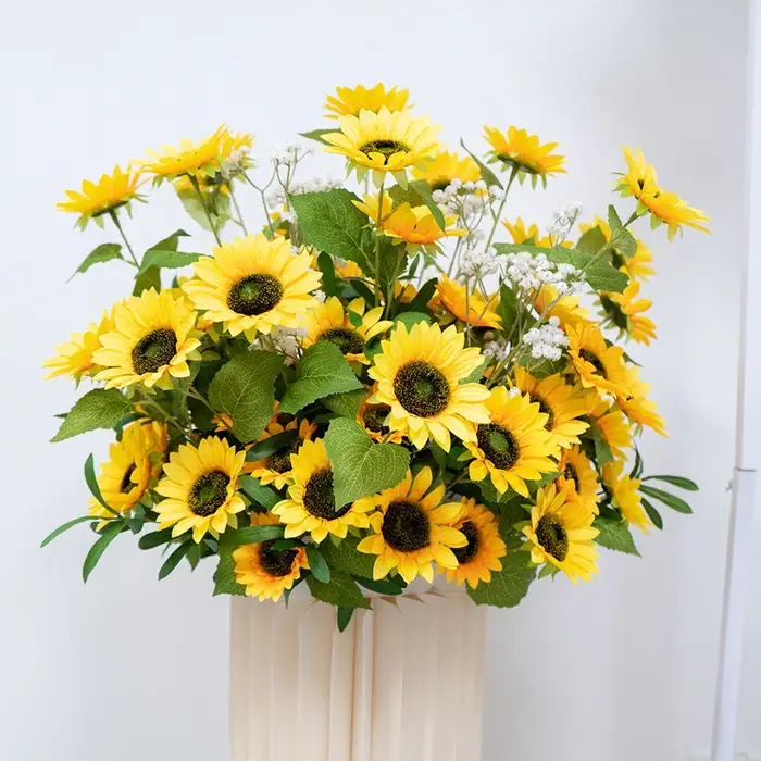 Tournesol blanc souffle de bébé fleur rangée décor mariage toile de fond Table pièce maîtresse florale Banquet événement fournitures Photo accessoires