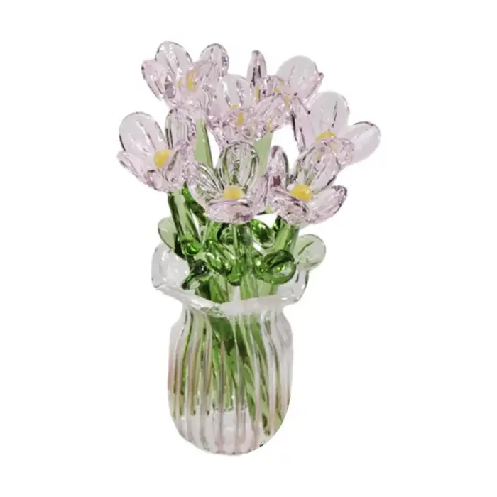 Bouquet de fleurs en verre avec vase, mini décoration florale soufflée à la main, décoration de salo