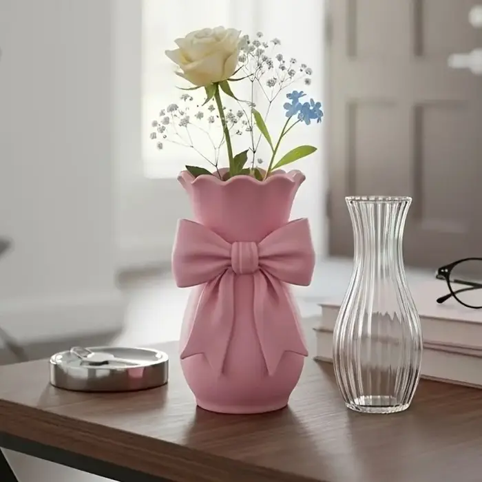 Vases à fleurs en forme de nœud rose au design torsadé