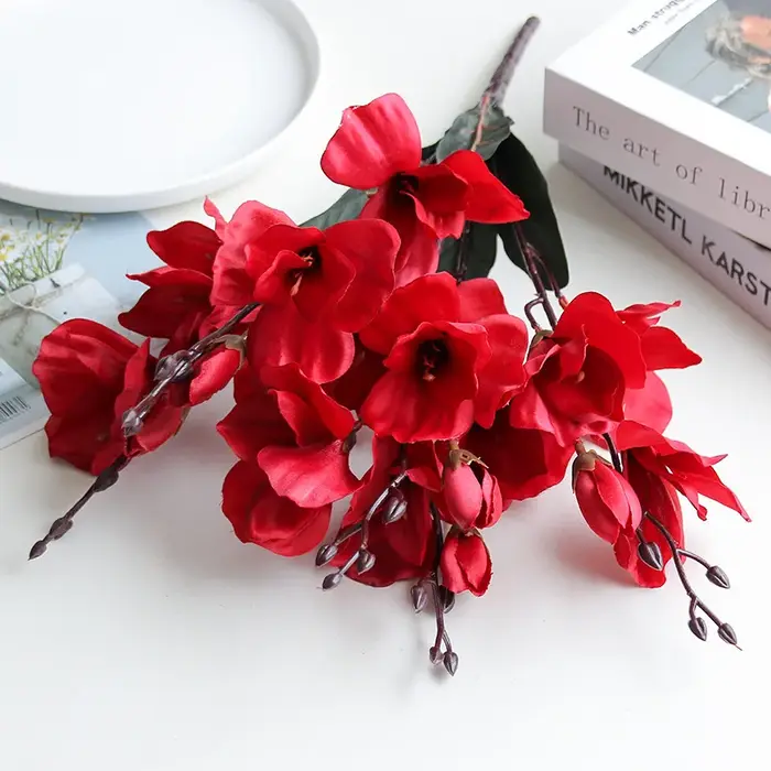 Bouquet de magnolia Gladiolus artificiel, 5 fourchettes, 20 têtes, fleurs en soie réalistes pour la 