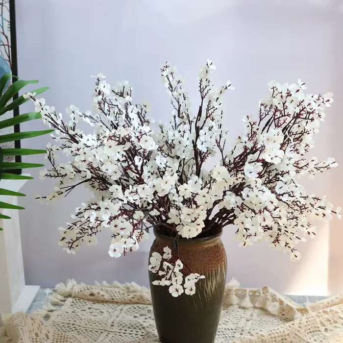 Fleurs artificielles blanches, fleurs de cerisier Gypsophila, fausses plantes, Bouquet de mariage, V
