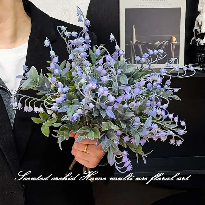 Bouquet de fleurs artificielles, 5 pièces, 5 fourches, lys du val, arrangement floral pour mariage, orchidée, décoration pour fête, maison, salon