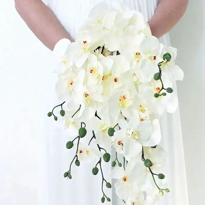 9 têtes de fleurs d'orchidées papillon artificielles de 98 cm