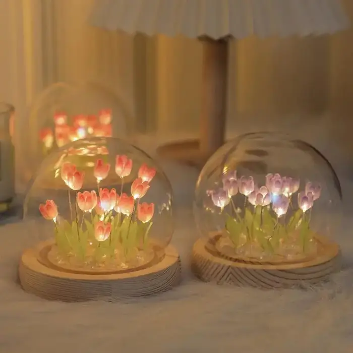 Tulipe artificielle fleur veilleuse ornements à la main bricolage chevets LED lampe de nuit chambre bureau décor