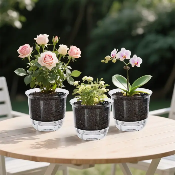 Pots de plantes en plastique