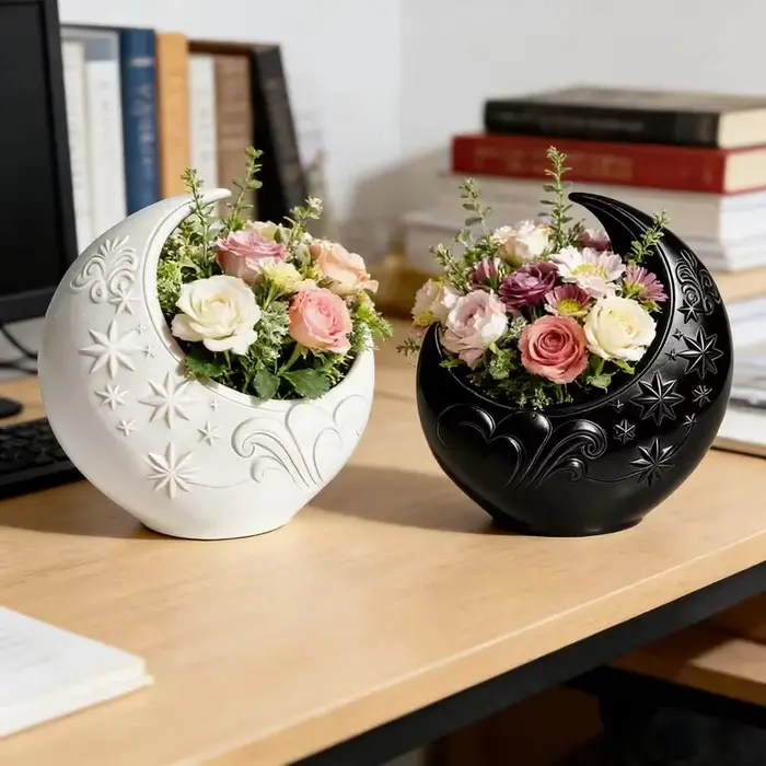1/2 Pièces de Pot de Fleurs en Forme de Lune avec Motif Ciel Étoilé, Mini Pot de Plantes, Décoration Élégante pour la Maison et le Bureau, Cadeau Idéal pour les Amateurs de Jardinage