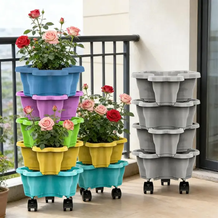 Tour verticale à 4/5 niveaux pour pots de fleurs