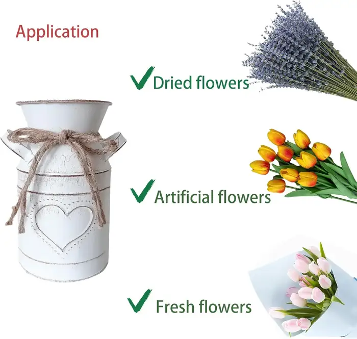 Vase en métal rustique en forme de cœur gaufré avec corde en jute