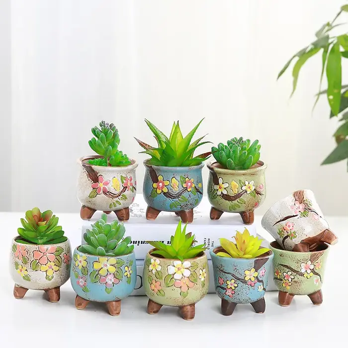 Mini pot à succulentes peint à la main coréen, pot à pouce en céramique coloré, décoration d'intérieur Zakka pour petits cactus