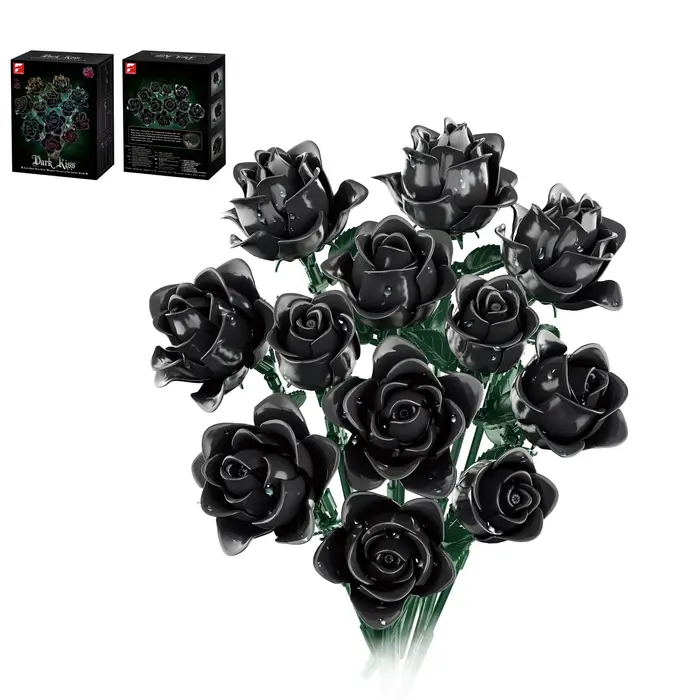 Blocs de construction de roses bleues/jaunes/roses/noires, Bouquet de plantes, fleurs de Roses simul