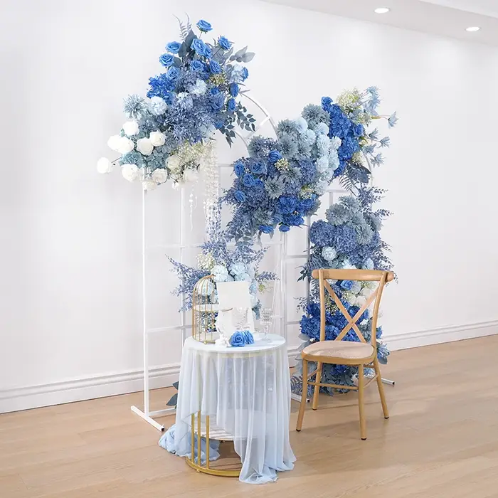 Haze bleu hortensia Dahlia accrocher fleur rangée décor mariage réception toile de fond Arrangement Floral Banquet accessoire fenêtre affichage H8901