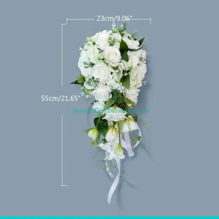 H7BF – Bouquet mariée en roses, cascade romantique, tenant une fleur, mariée