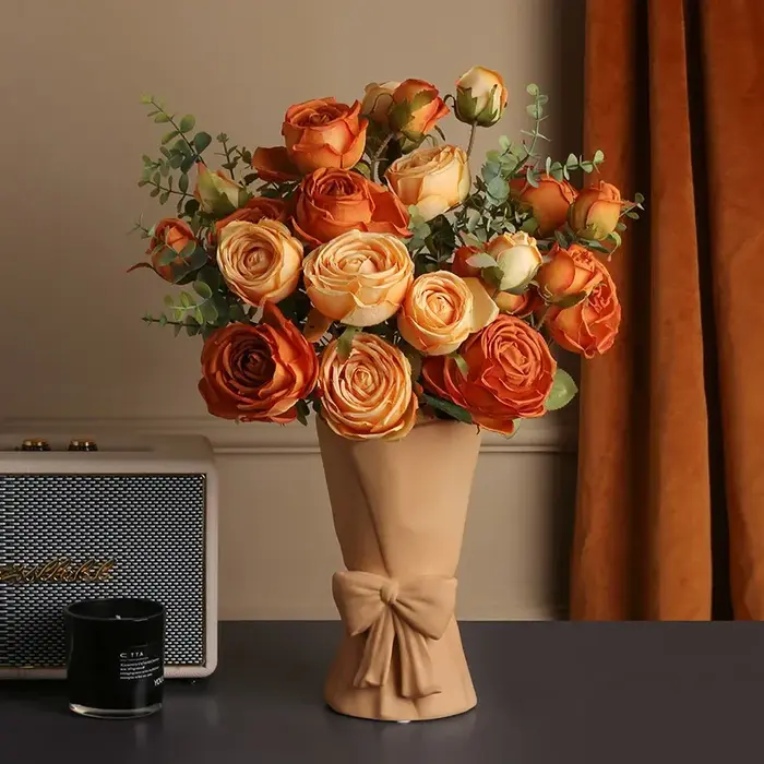 Bouquet de Roses Artificielles au Caramel