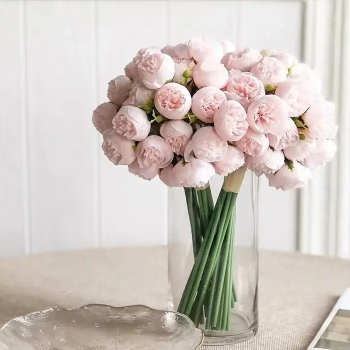 Rose rose pivoine fleurs artificielles 1 Bouquet 27 têtes Roses fausse fleur pour Vase de Table organiser les fleurs de décoration de mariage à la maison