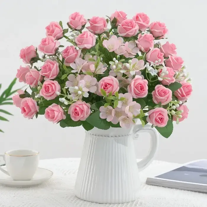 Bouquet d'hortensia de roses artificielles d'aloès vert