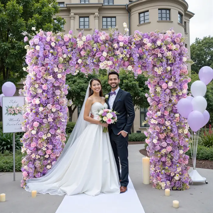 A8950 rêveur violet lavande Rose Delphinium tissu Base fleur rangée mariage toile de fond décor carré arc cadre Arrangement Floral