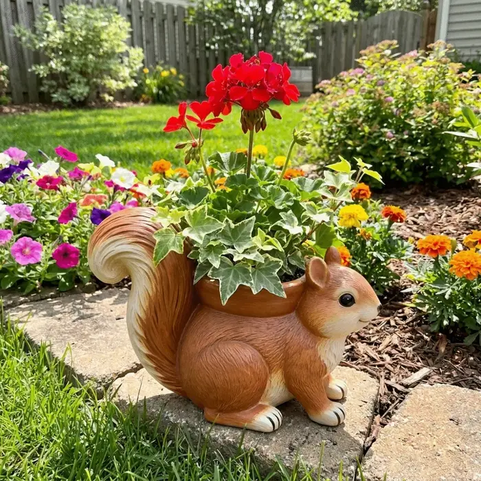 Pot de fleurs en résine en forme d'écureuil, fait main, mignon, pour plantes succulentes, ornement d'écureuil, boîte de rangement de bureau, plantes de balcon