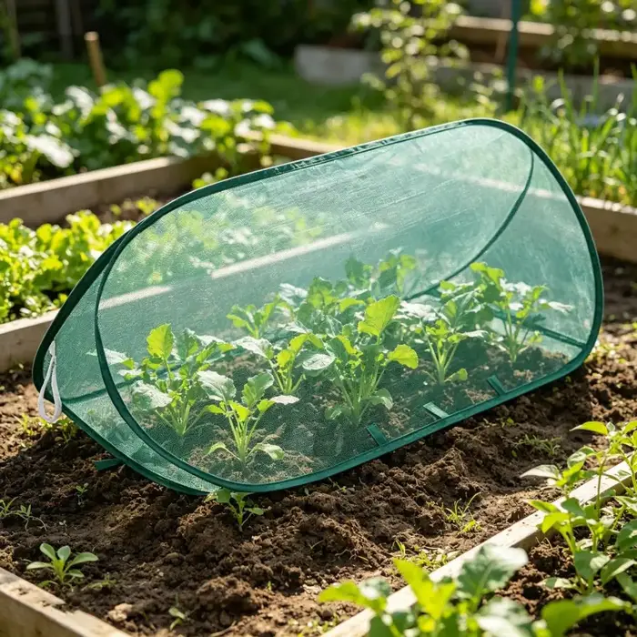 Filet de protection pop-up pour plantes de jardin avec piquets de fixation au sol