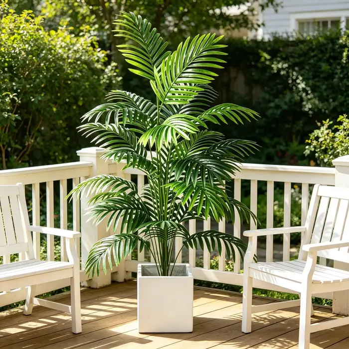 Plante artificielle Areca Palm avec pot, Bonsaï artificiel en plastique vert pour la maison, la cham