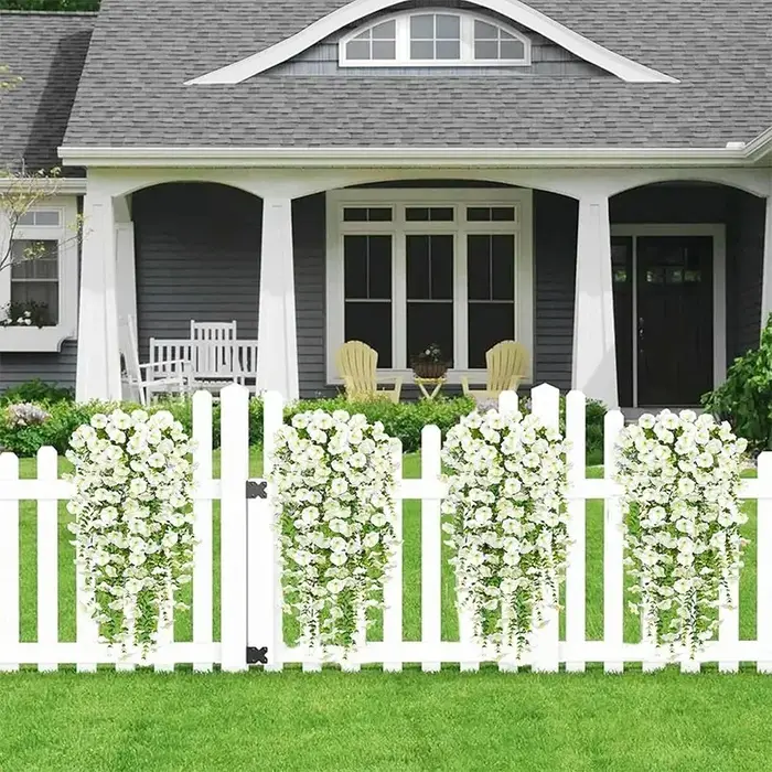 75 cm blanc Crochet fleur artificielle matin gloire tenture murale fausses plantes violettes suspendus
