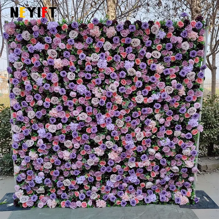Rideau en tissu enroulable 5D Rose Hortensia Violet Lavande, Mur de fleurs, Décor de toile de fond de mariage, Mur végétal Milan Turf, Accessoires de fête