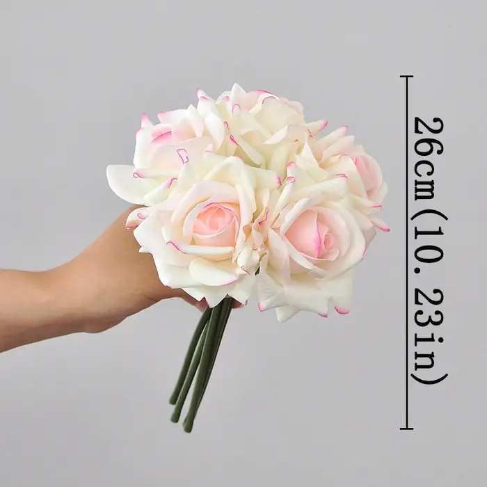 Fleurs artificielles 5 têtes, toucher réel, bord bouclé, Bouquet de roses, fleurs hydratantes, Bouqu