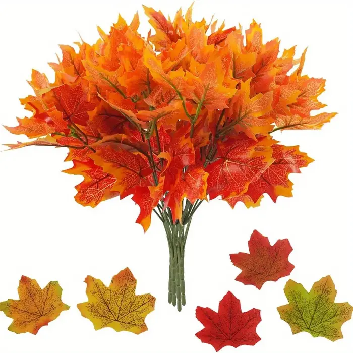 Feuilles d'automne artificielles, tiges de feuilles d'érable, branches, fausses plantes d'automne po