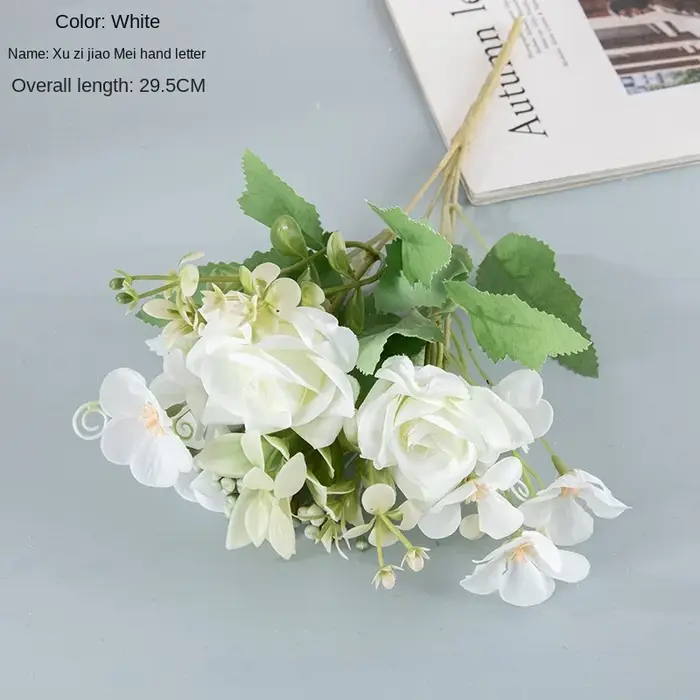 Bouquet de roses artificielles, 5 têtes, fausses fleurs, pour un mariage, pour Noël