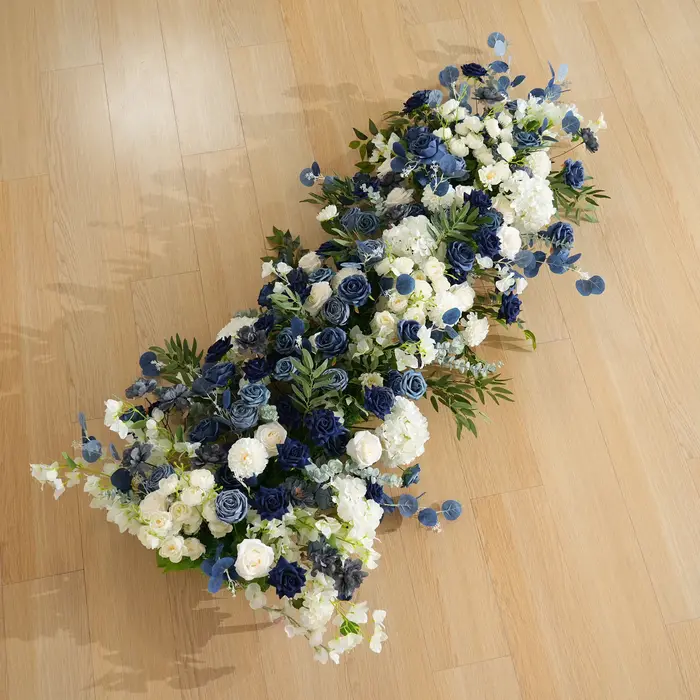 Angela fleur A9032 bleu blanc Rose verdure KT conseil Arrangement Floral mariage toile de fond événement