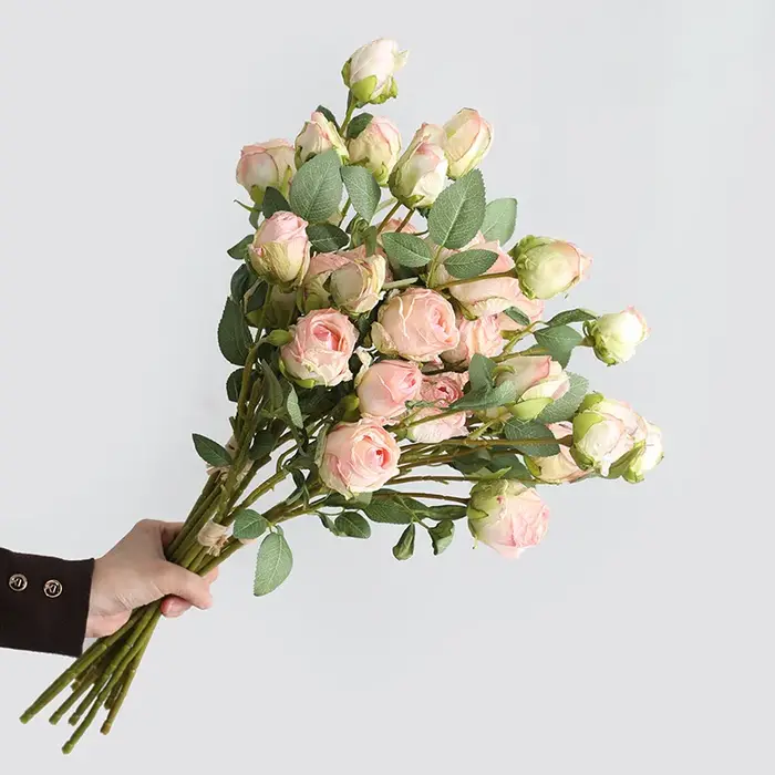 Simulation Roses Bouquet bord brûlé fausses fleurs en soie mariage Floral intérieur extérieur centre commercial décoration crème Rose fleur artificielle