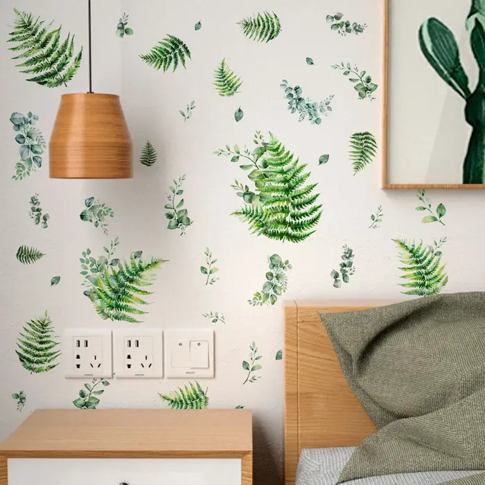 Autocollants muraux en forme de feuilles de plantes vertes pour la décoration de salon