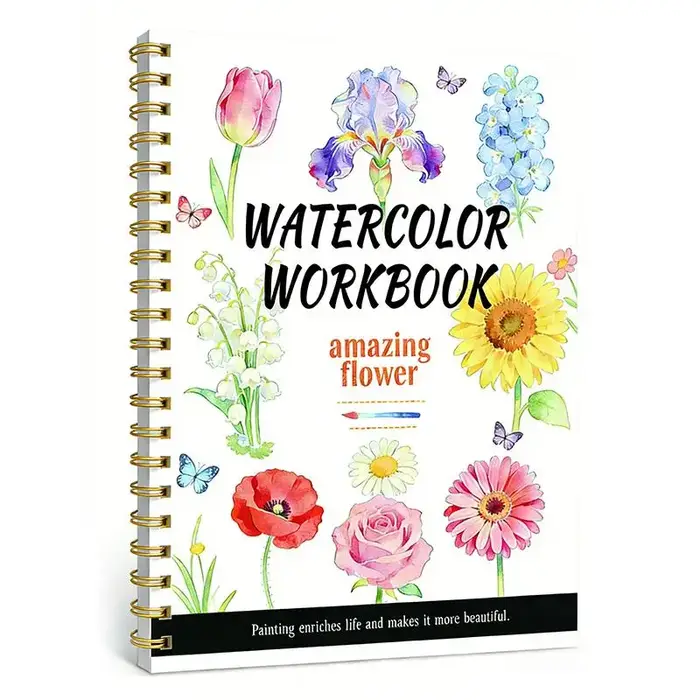 Cahier d'exercices de fleurs en aquarelle à spirale, papier épais, guides faciles pour les débutants