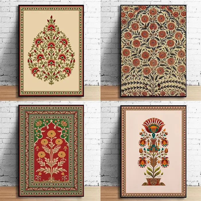 Art populaire indien imprimé Floral persan Vintage arbre de vie fleur de Lotus impressions sur toile peinture mur Art affiche décor à la maison Cuadros