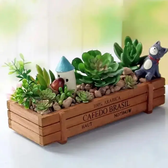 Jardinière en bois rustique pour plantes succulentes, pot de fleurs rectangulaire décoratif pour usa