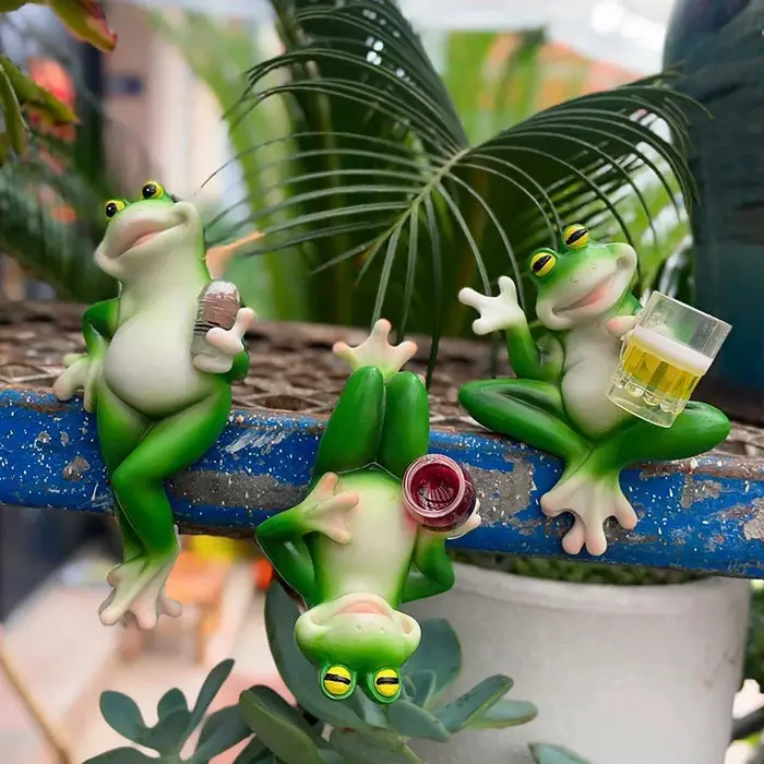 Décorations de cintre de plante de Figurine de grenouille pour des Pots