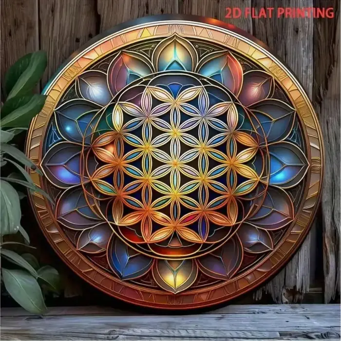Art mural à géométrie sacrée, fleur de vie, Mandala en fer de 8 pouces, décor suspendu pour porte intérieure, multicolore vibrante