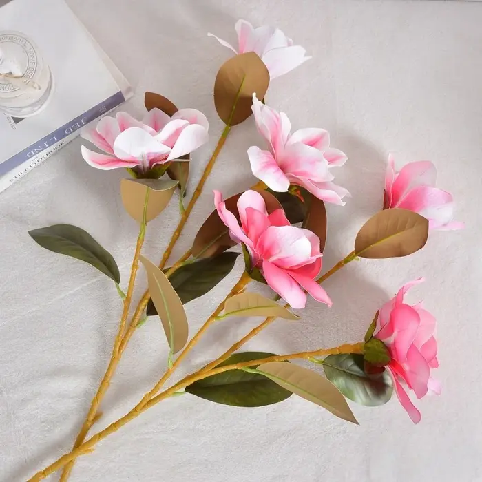 4/5 pièces de fleurs artificielles de magnolia à 3 branches