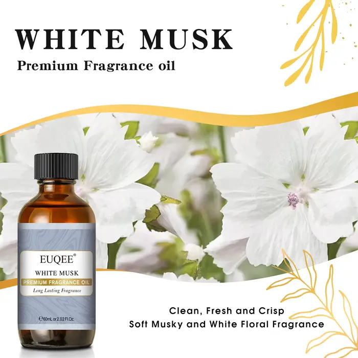 EUQEE 60ml huile parfumée série fleur pour diffuseur d'aromathérapie musc blanc noix de coco vanille