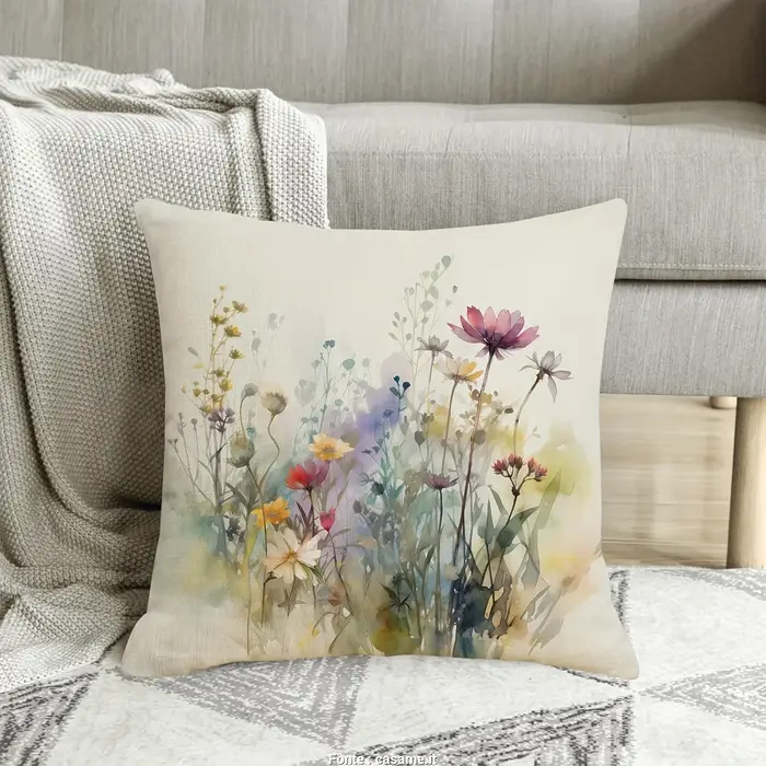 Housse de coussin en lin à fleurs sauvages aquarelle – Décoration d'intérieur élégante, douce et con