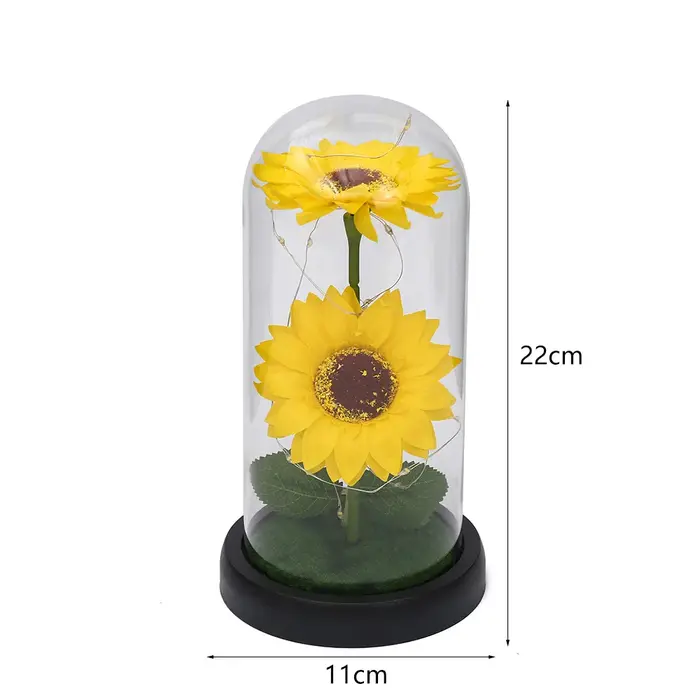 Tournesol éternel en dôme transp – Fleur artificielle éclairée par LED