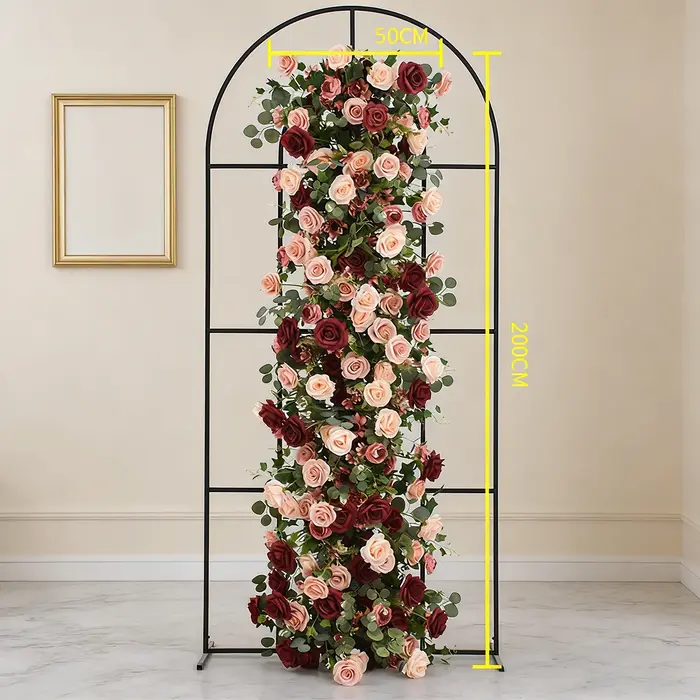 Uflower rouge Rose vert feuille fleurs artificielles rangée Arrangement Table de mariage Center fleur boule événement fête toile de fond décor accessoires