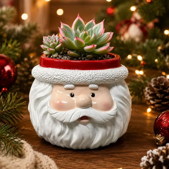 Pot de fleurs de Noël en résine miniature, motif Père Noël, mignon, pour plantes succulentes, décoration de bureau, petit contenant pour plantes, cadeau de Noël.