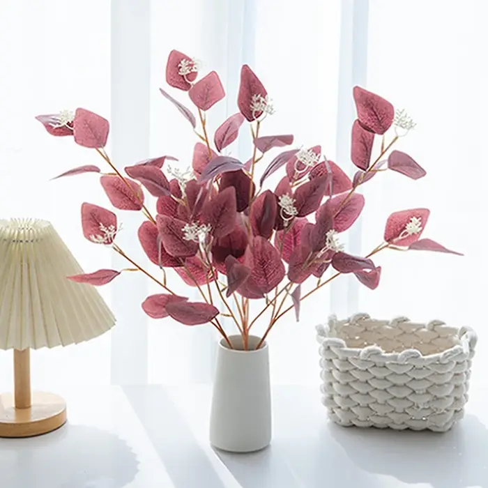 Plantes artificielles fausses feuilles trois volets Eucalyptus Bonsaï WeddingHome décoration intérieur table à manger