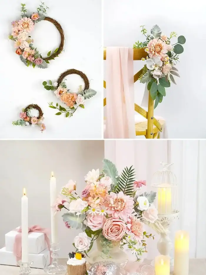 Coffret de fleurs artificielles roses