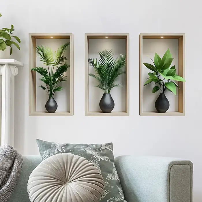 Autocollant Mural plantes vertes, peinture de Simulation murale en pot pour salon, décoration de fond de maison, sparadrap amovibles d'art Mural