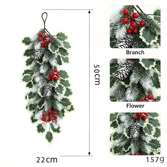 4 plantes artificielles, poinsettia, branche de pin, baies, décoration murale pour la maison et le jardin, décoration de Noël, plante verte artificielle.