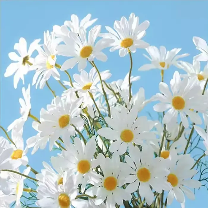 Marguerites blanches fleurs artificielles longue branche Bouquet fête de famille décoration de mariage bricolage mariée soie fleur artificielle