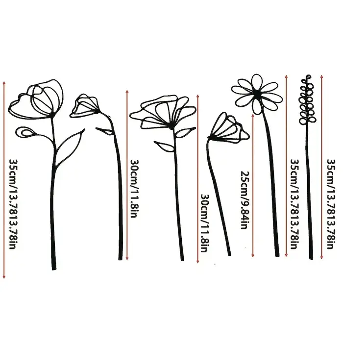 6 pièces de fleurs artificielles en métal noir, décorations florales minimalistes et modernes, ornem