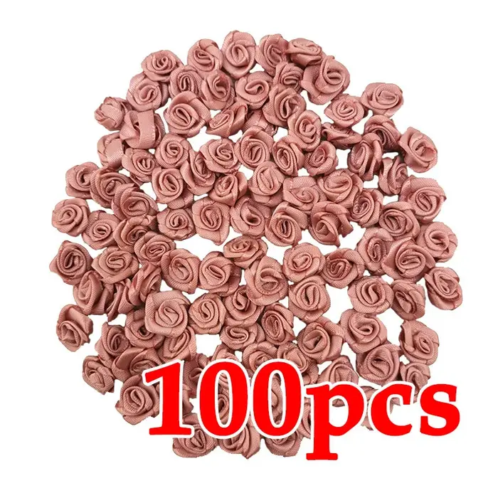 Mini fleurs artificielles en ruban de satin rose, 10x10mm, 100 pièces/paquet, petite taille, décorat